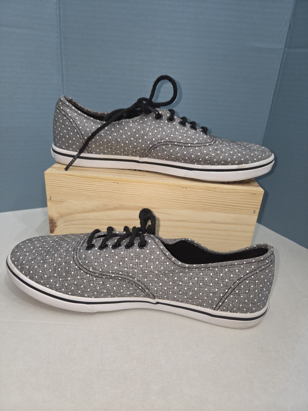 Vans Authentic Gray Polka Dot Canvas Sneakers Women's Lace-Up Casual Shoes